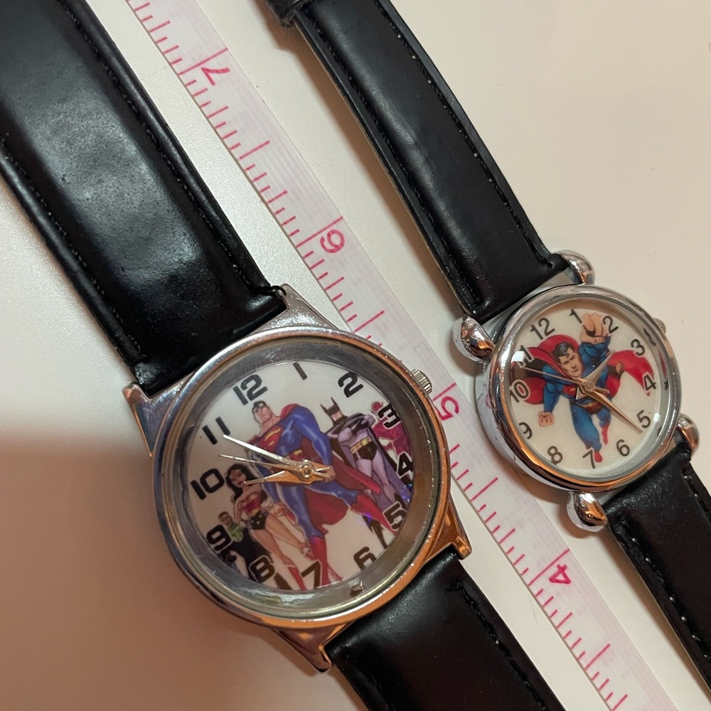 Superman DC Justice League Duo Vintage Character Wristwatches - Black Strap